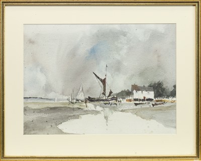 Lot 332 - BARGES ON A RIVER, A WATERCOLOUR ATTRIBUTED TO LESLIE A GOODWIN