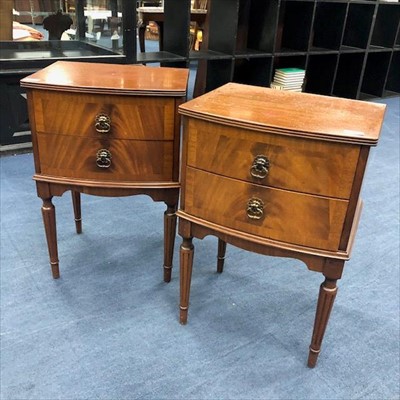 Lot 327 - A PAIR OF MAHOGANY BEDSIDE CHESTS