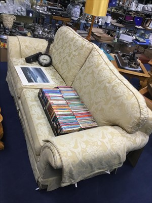 Lot 332 - A MODERN CREAM UPHOLSTERED THREE AND TWO SEAT SETTEE, ARMCHAIR AND FOOTSTOOL