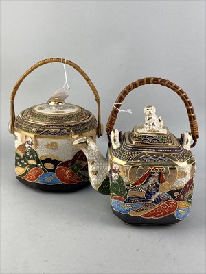 Lot 337 - A JAPANESE BISCUIT BARREL, TEA POT AND A JAPANESE PART COFFEE SERVICE