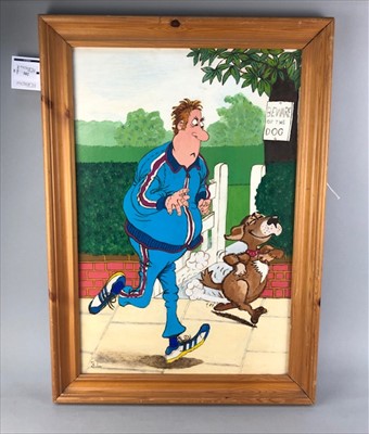 Lot 302 - BEWARE OF THE DOG, AN OIL BY B LEES