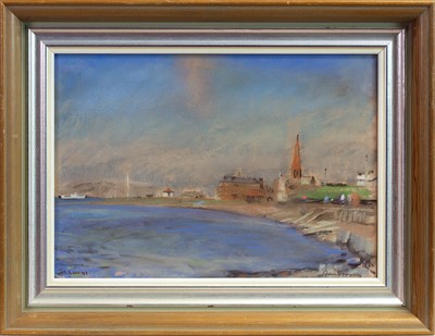 Lot 111 - PINK CLOUDS ABOVE LARGS, A PASTEL BY ANTHONY ARMSTRONG