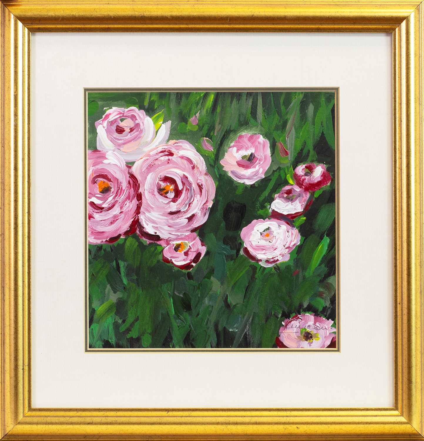 Lot 450 - PINK ROSES, AN OIL BY L D JAMIESON