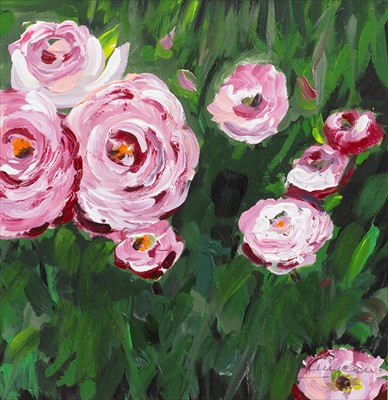 Lot 450 - PINK ROSES, AN OIL BY L D JAMIESON