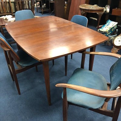 Lot 155 - A MID 20TH CENTURY DINING TABLE AND FOUR CHAIRS