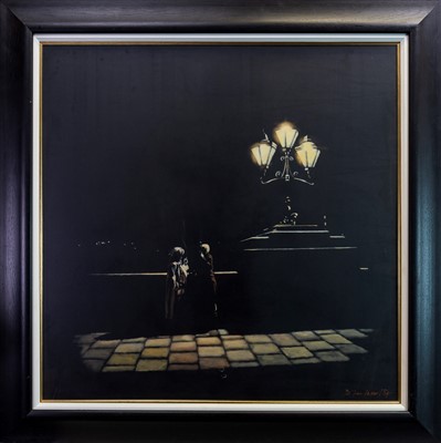 Lot 576 - CONVERSATIONS AT NIGHT, AN OIL BY BILL BLACKWOOD