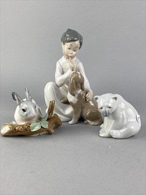 Lot 303 - A LLADRO GROUP OF A BOY AND DOG AND TWO OTHER LLADRO FIGURES