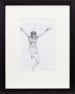 Lot 577 - THE CRUCIFIXION, A PEN STUDY BY PETER HOWSON