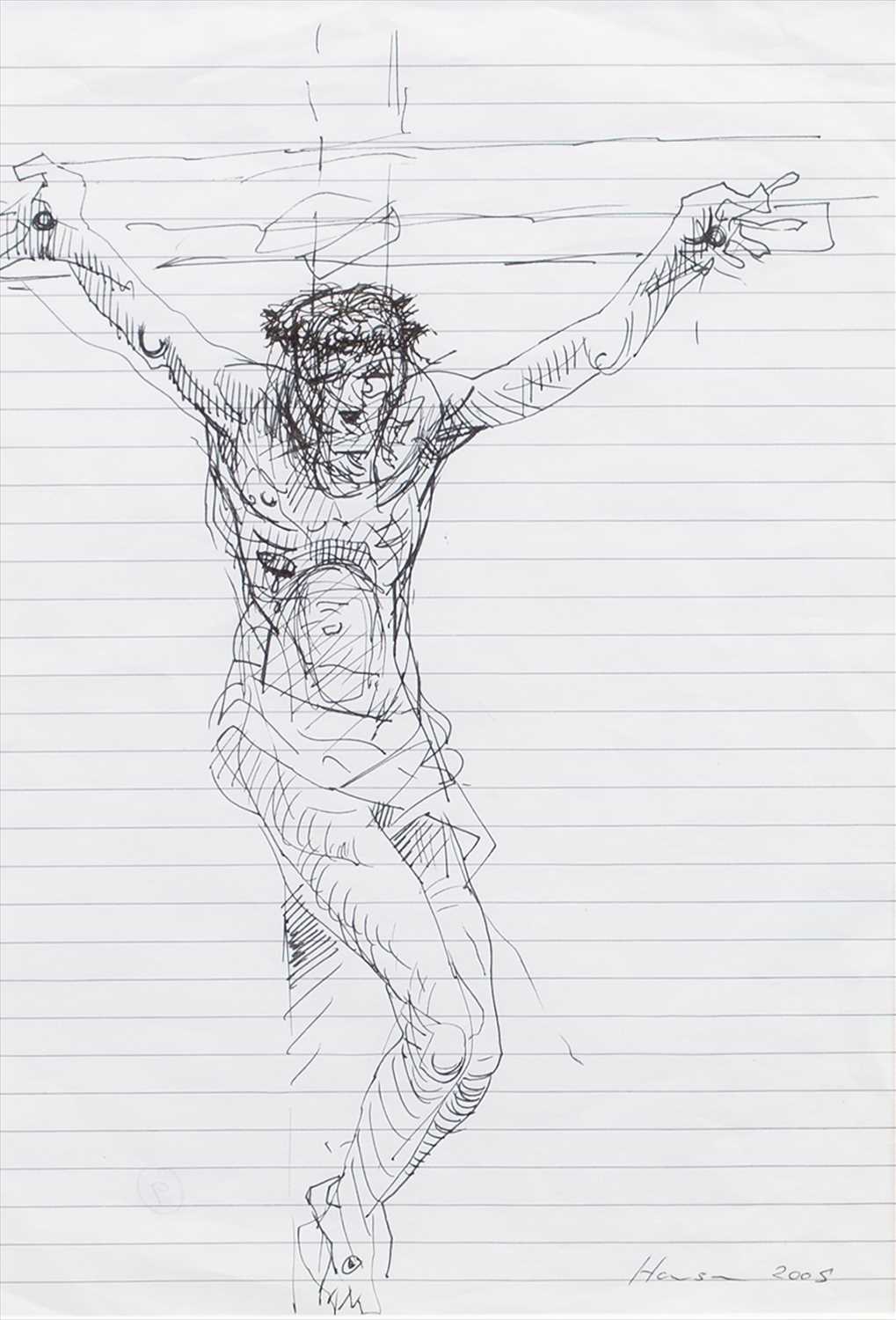 Lot 577 - THE CRUCIFIXION, A PEN STUDY BY PETER HOWSON