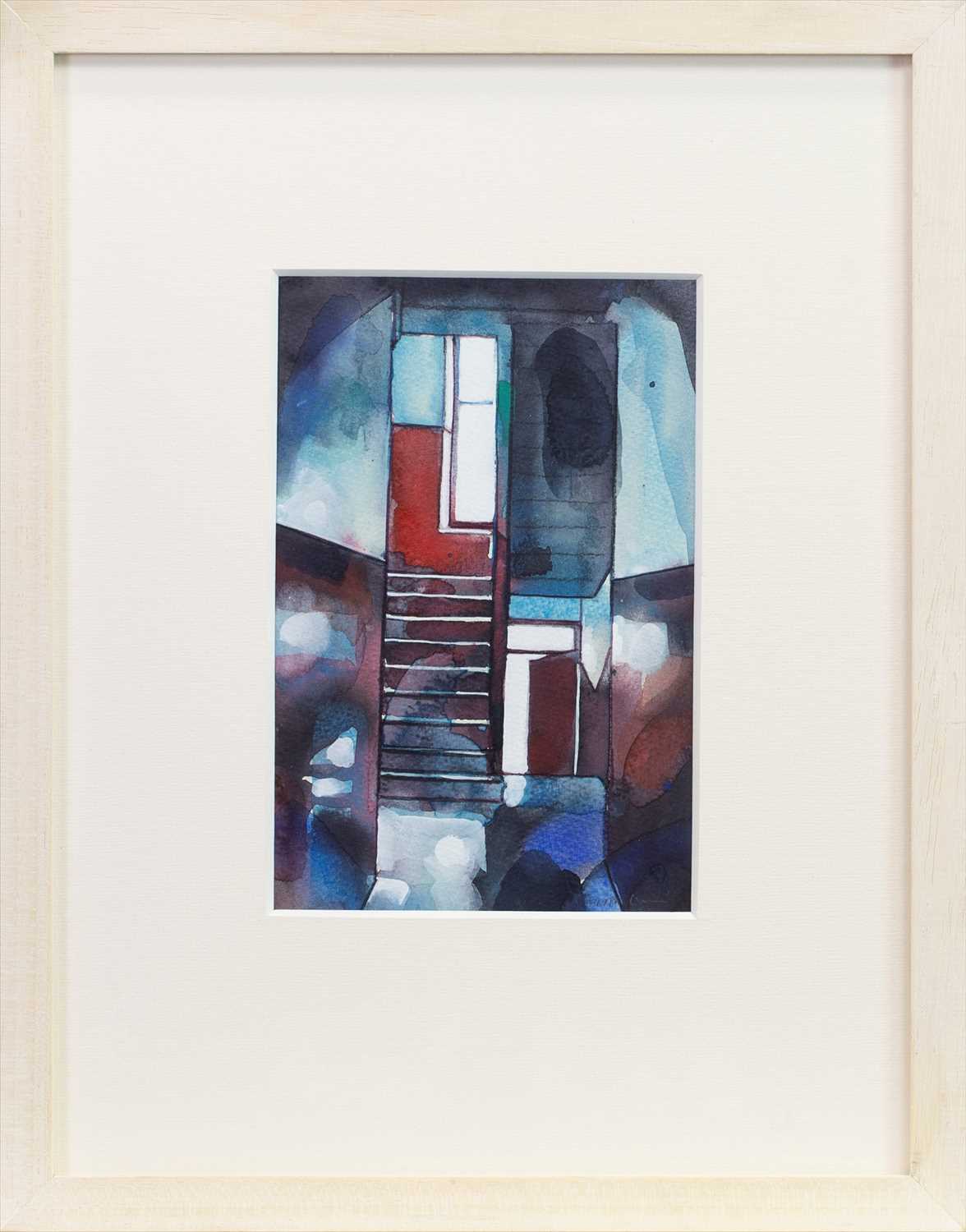 Lot 716 - SHADES OF RED, A WATERCOLOUR BY BRYAN EVANS
