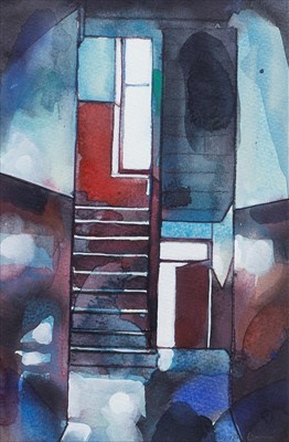 Lot 716 - SHADES OF RED, A WATERCOLOUR BY BRYAN EVANS
