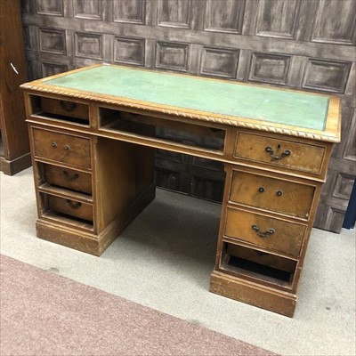 Lot 391 - A WALNUT PEDESTAL WRITING DESK