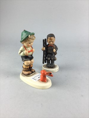 Lot 413 - A LOT OF TWO HUMMEL FIGURES OF BOYS AND SIX ANIMAL FIGURES