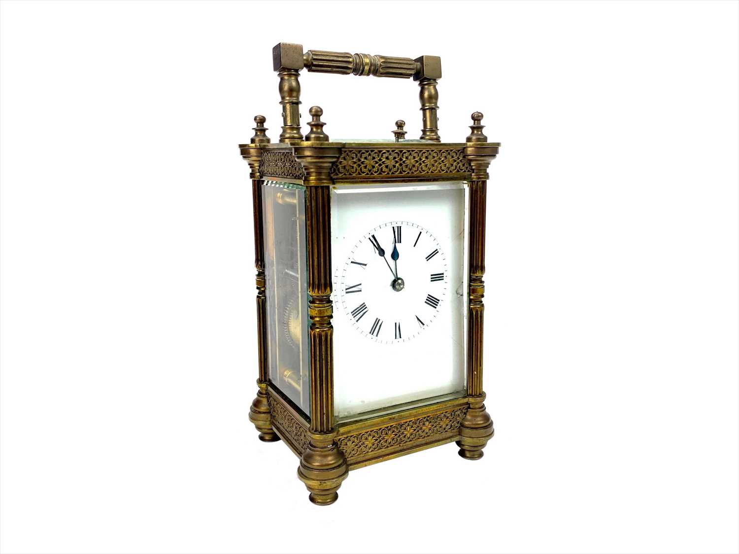 Lot 1101 - AN EARLY 20TH CENTURY BRASS REPEATER CARRIAGE CLOCK