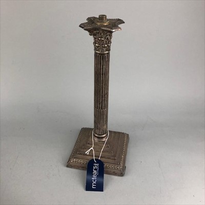 Lot 432 - A SILVER CORINTHIAN PILLAR CANDLESTICK