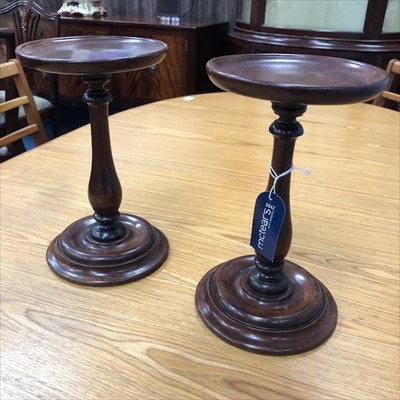 Lot 430 - A PAIR OF 19TH CENTURY MAHOGANY CANDLE PEDESTALS