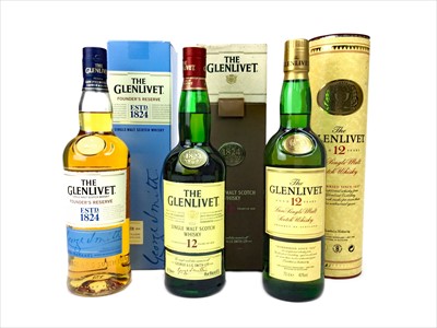 Lot 357 - TWO BOTTLES OF GLENLIVET 12 YEARS OLD AND ONE FOUNDER'S RESERVE