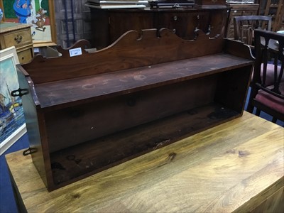 Lot 447 - A 19TH CENTURY MAHOGANY TWO TIER WALL MOUNTING SHELF