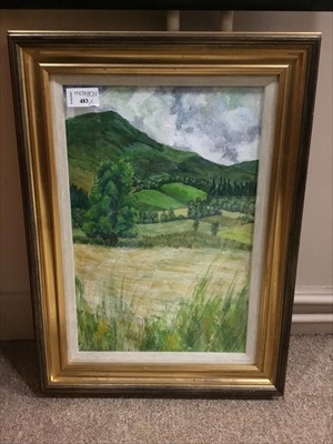 Lot 252 - A LOT OF TWO PAINTINGS DEPICTING LANDSCAPES ALONG WITH A FLORAL STILL LIFE
