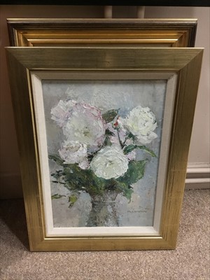 Lot 252 - A LOT OF TWO PAINTINGS DEPICTING LANDSCAPES ALONG WITH A FLORAL STILL LIFE