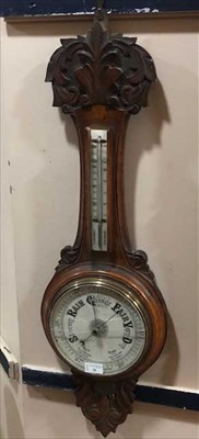 Lot 485 - A VICTORIAN OAK BANJO BAROMETER