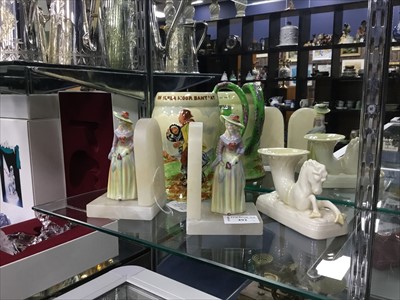 Lot 492 - A PAIR OF EARLY 20TH CENTURY BOOKENDS, A BELLEEK VASE AND A TANKARD