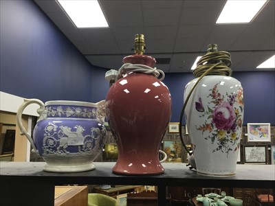 Lot 495 - A LOT OF TWO TABLE LAMPS AND A JUG