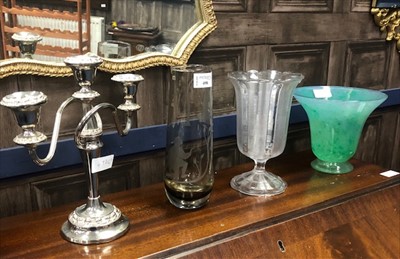 Lot 498 - A LOT OF GLASS WARE AND A CANDELABRUM