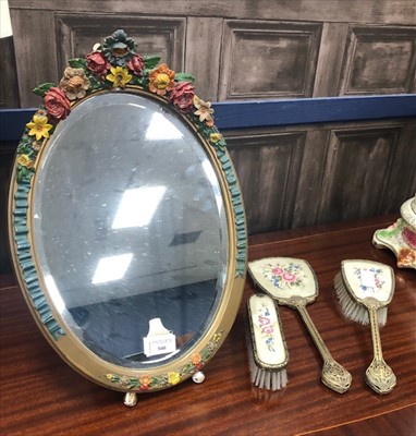 Lot 500 - A BARBOLA MOUNTED DRESSING MIRROR AND A THREE PIECE DRESSING TABLE SET