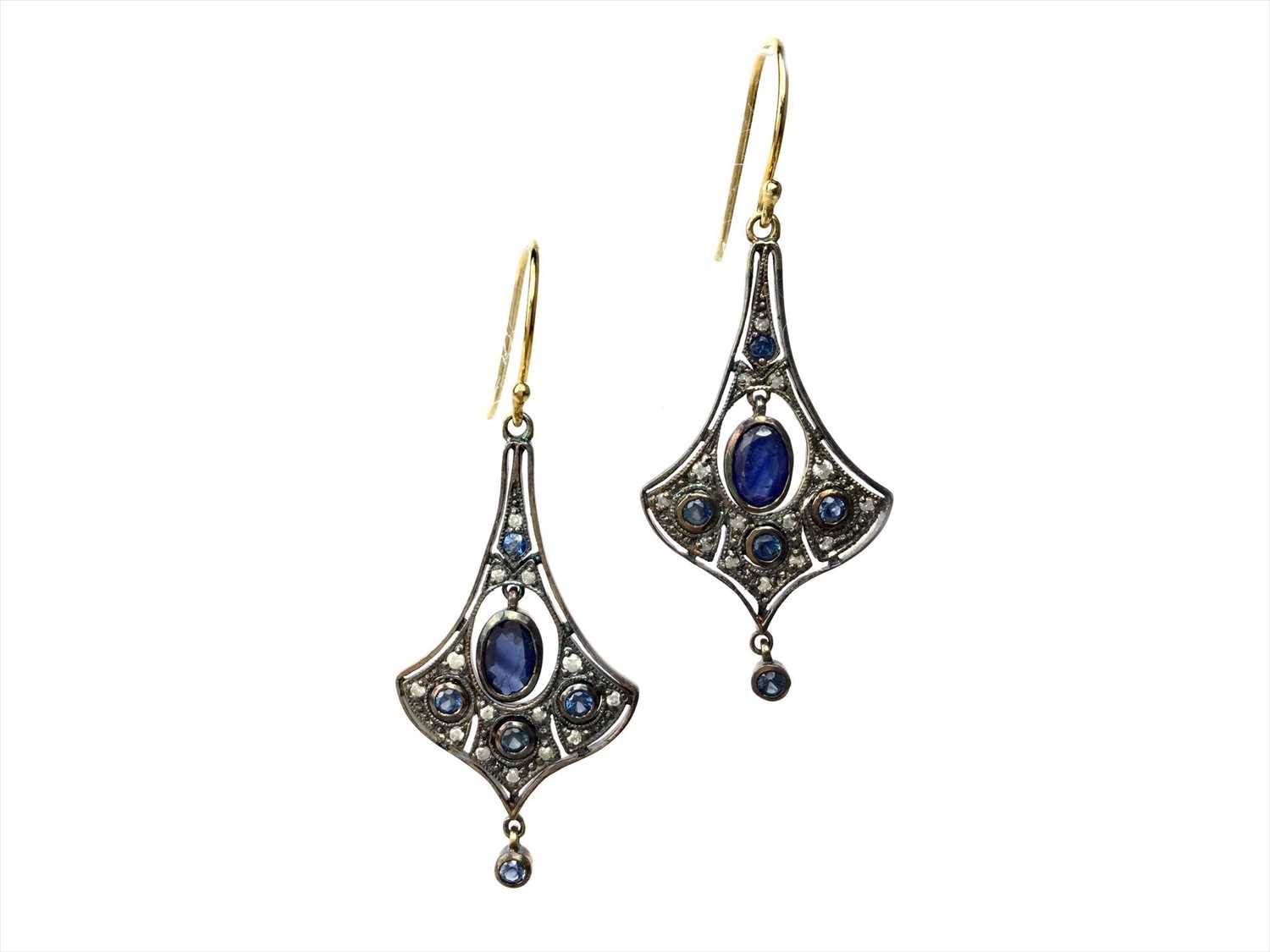 Lot 1349 - A PAIR OF SAPPHIRE AND DIAMOND EARRINGS