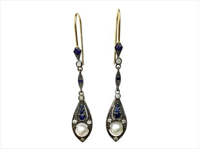 Lot 421 - A PAIR OF SAPPHIRE AND DIAMOND EARRINGS