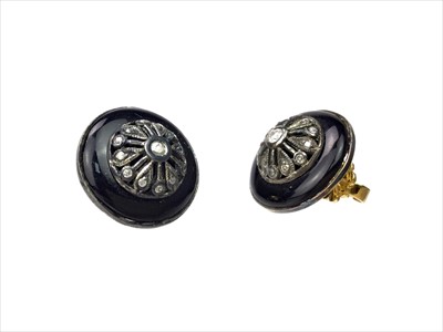Lot 425 - A PAIR OF ONYX AND DIAMOND EARRINGS