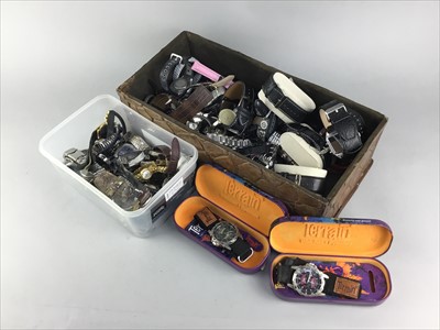 Lot 25 - A LOT OF WRIST WATCHES, SOME CONTAINED IN A REPTILE SKIN BOX