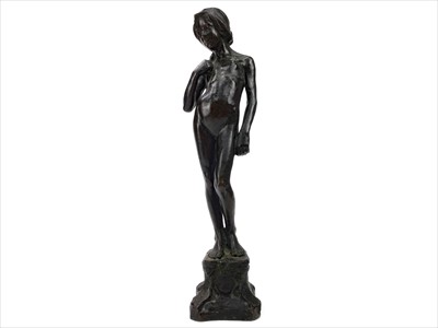 Lot 1357 - A LATE 19TH CENTURY BRONZE FIGURE OF A GIRL
