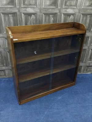 Lot 145 - A MAHOGANY GLASS FRONTED BOOKCASE ALONG WITH A PINE SHELVING UNIT
