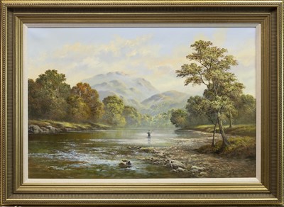 Lot 132 - SCOTTISH LOCH SCENE, AN OIL BY WENDY REEVES