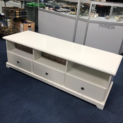 Lot 202 - A MODERN WHITE PAINTED TELEVISION STAND