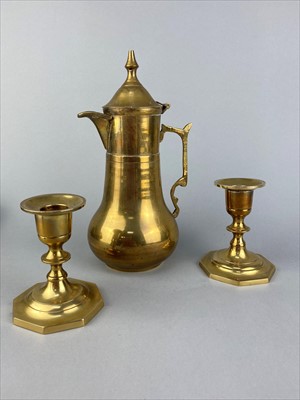 Lot 213 - A PAIR OF BRASS CANDLESTICKS AND OTHER BRASS WARE