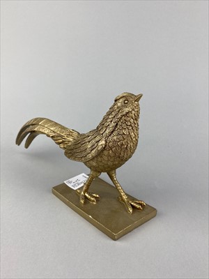 Lot 214 - A BRASS TABLE LAMP, FIGURE OF A PEACOCK, SQUIRREL AND OTHER FIGURES