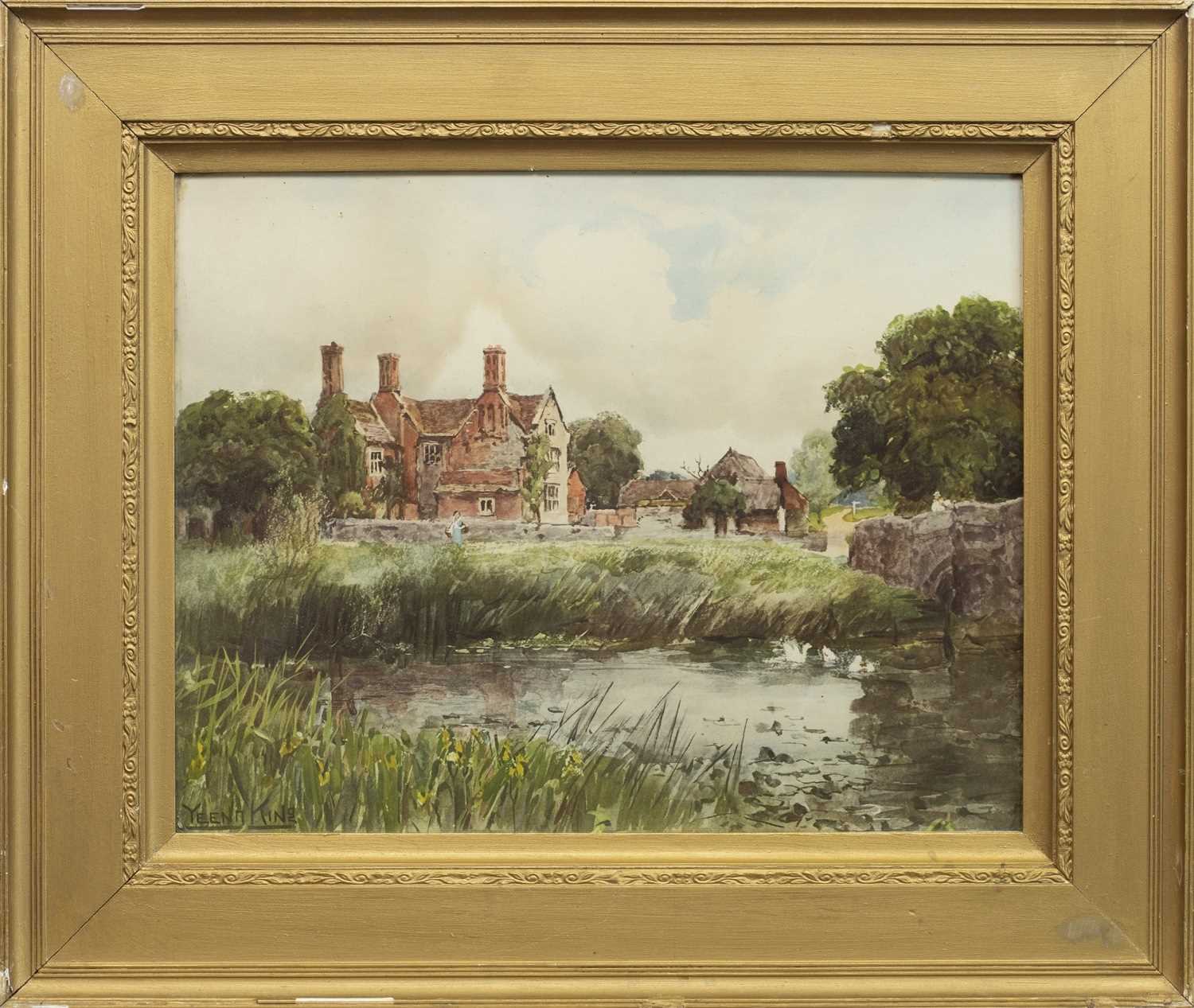 Lot 463 - FIGURE BY A COUNTRY HOUSE, A WATERCOLOUR BY HENRY JOHN YEEND KING
