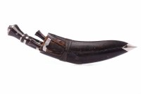 Lot 1221 - DECORATIVE KUKRI KNIFE with horn handles,...