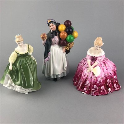 Lot 23 - A ROYAL DOULTON FIGURE OF BIDDY PENNY FARTHING AND FOUR OTHER FIGURES