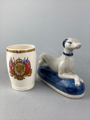 Lot 120 - A LOT OF CERAMICS INCLUDING A COMMEMORATIVE ROYAL TUMBLER AND TWO SCARVES