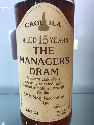 Lot 21 - CAOL ILA THE MANAGERS DRAM AGED 15 YEARS - LOW FILL