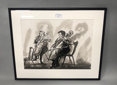 Lot 67 - TWO CELLISTS IN HARMONY, A WATERCOLOUR BY LADY LUCINDA MACKAY