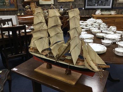 Lot 87 - A WOOD MODEL OF A SHIP AND TWO OTHER SMALLER MODEL SHIPS