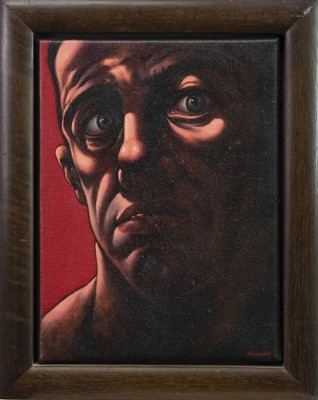 Lot 556 - MAN IN TERROR, AN OIL BY PETER HOWSON