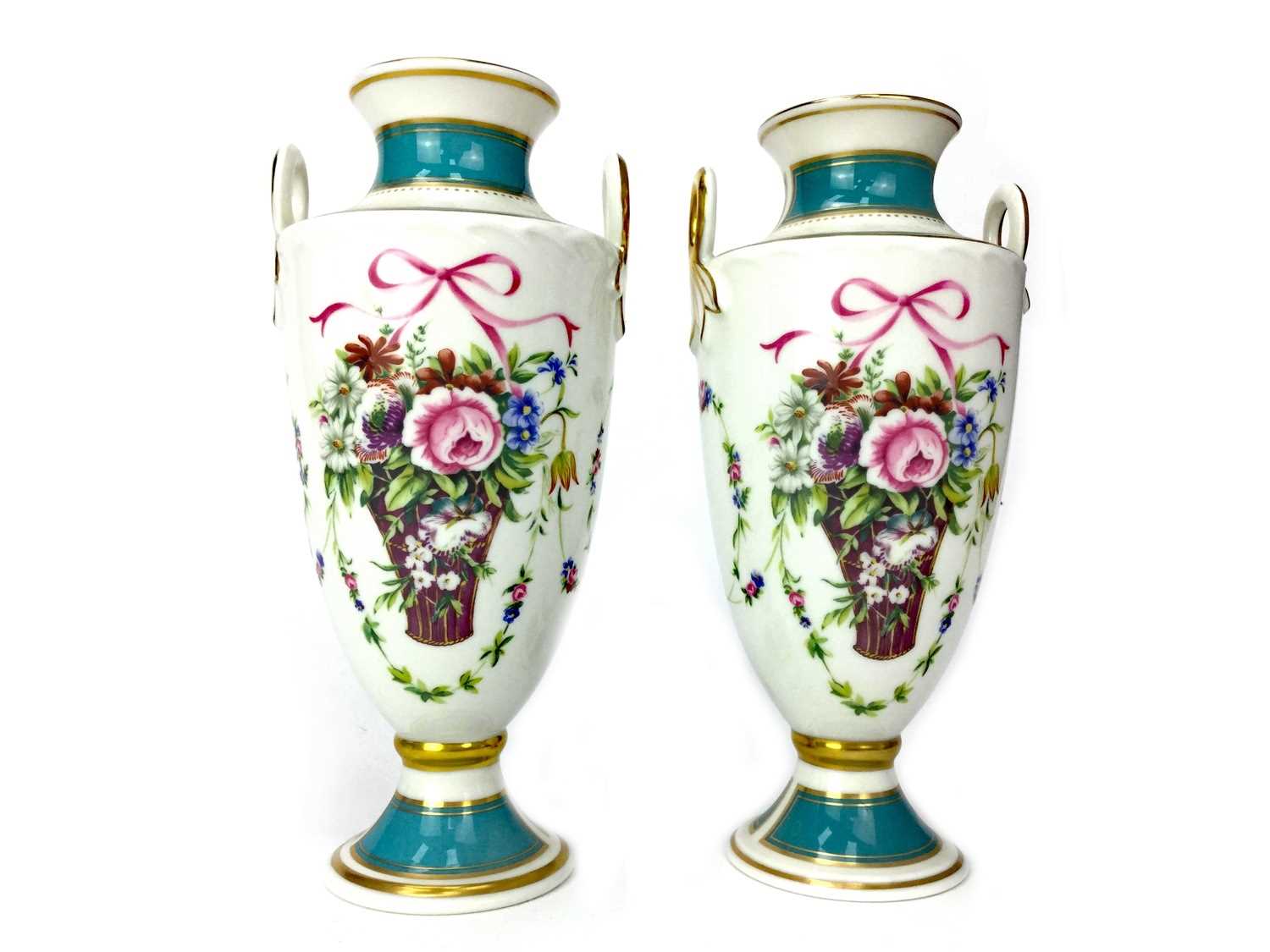 Lot 1020 - A PAIR OF LATE 20TH CENTURY MINTON VASES