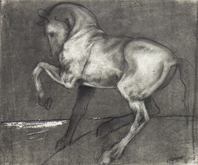 Lot 642 - REARING HORSE, A CHARCOAL SKETCH BY GREGORY RANKINE