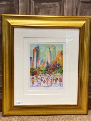 Lot 1381 - SKATING IN CENTRAL PARK, A SIGNED PRINT AFTER GORDON WHITE